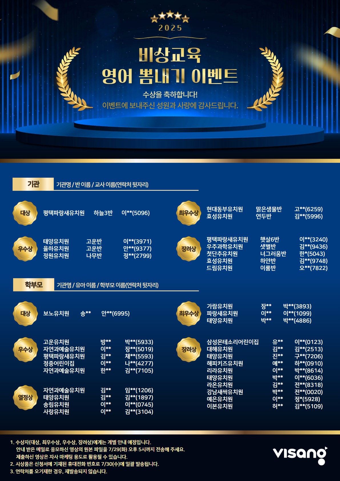 영어 뽐내기 콘테스트 결과 팝업